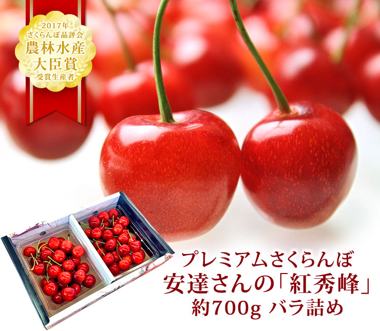 プレミアム さくらんぼ 紅秀峰 約700g 約350g バラ詰め 2パック 秀 3lサイズ以上 山形県産 送料無料 生産者限定 安達史倫氏 日本ロイヤルガストロ倶楽部